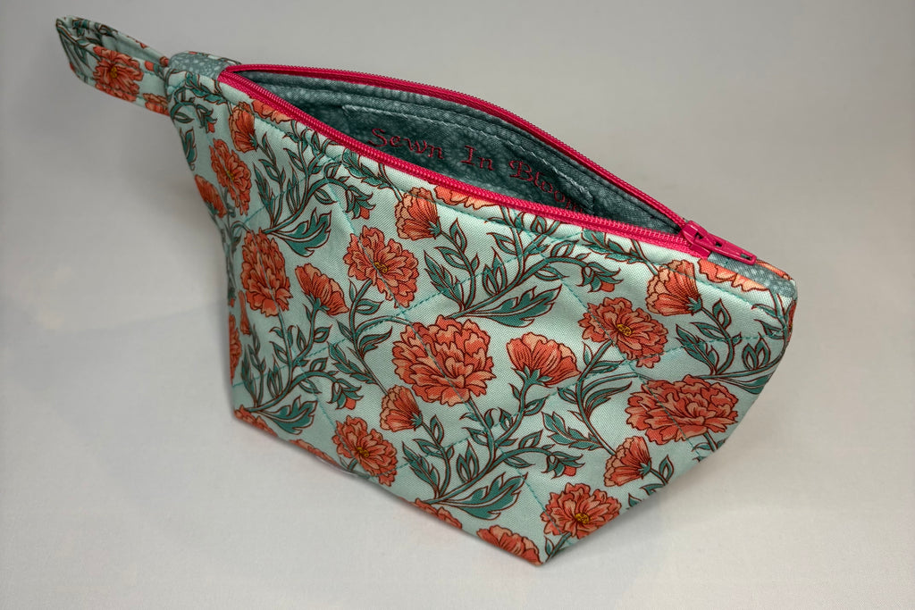 Teal Carnation Quilted Pouch