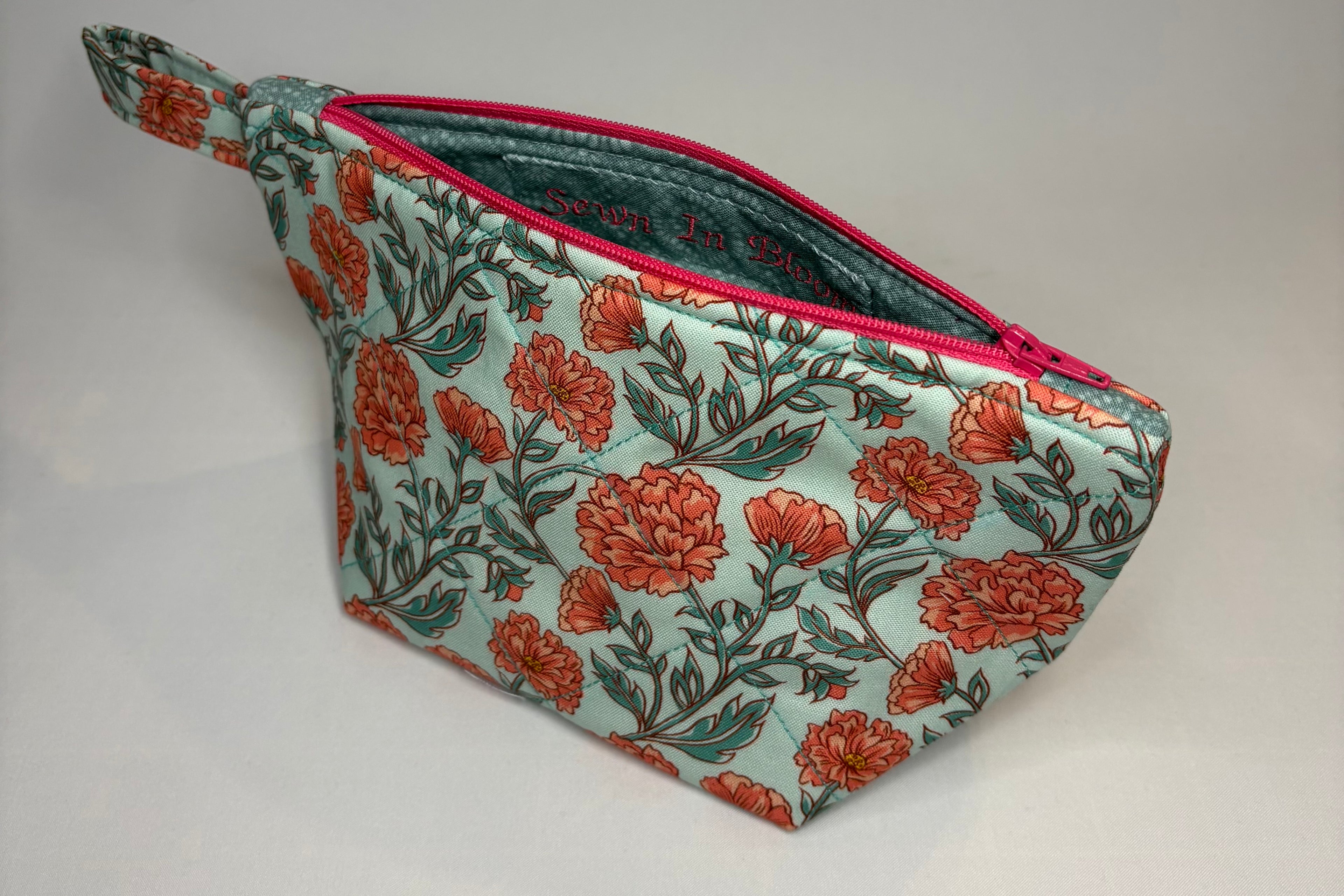 Teal Carnation Quilted Pouch