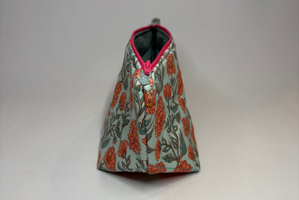 Teal Carnation Quilted Pouch