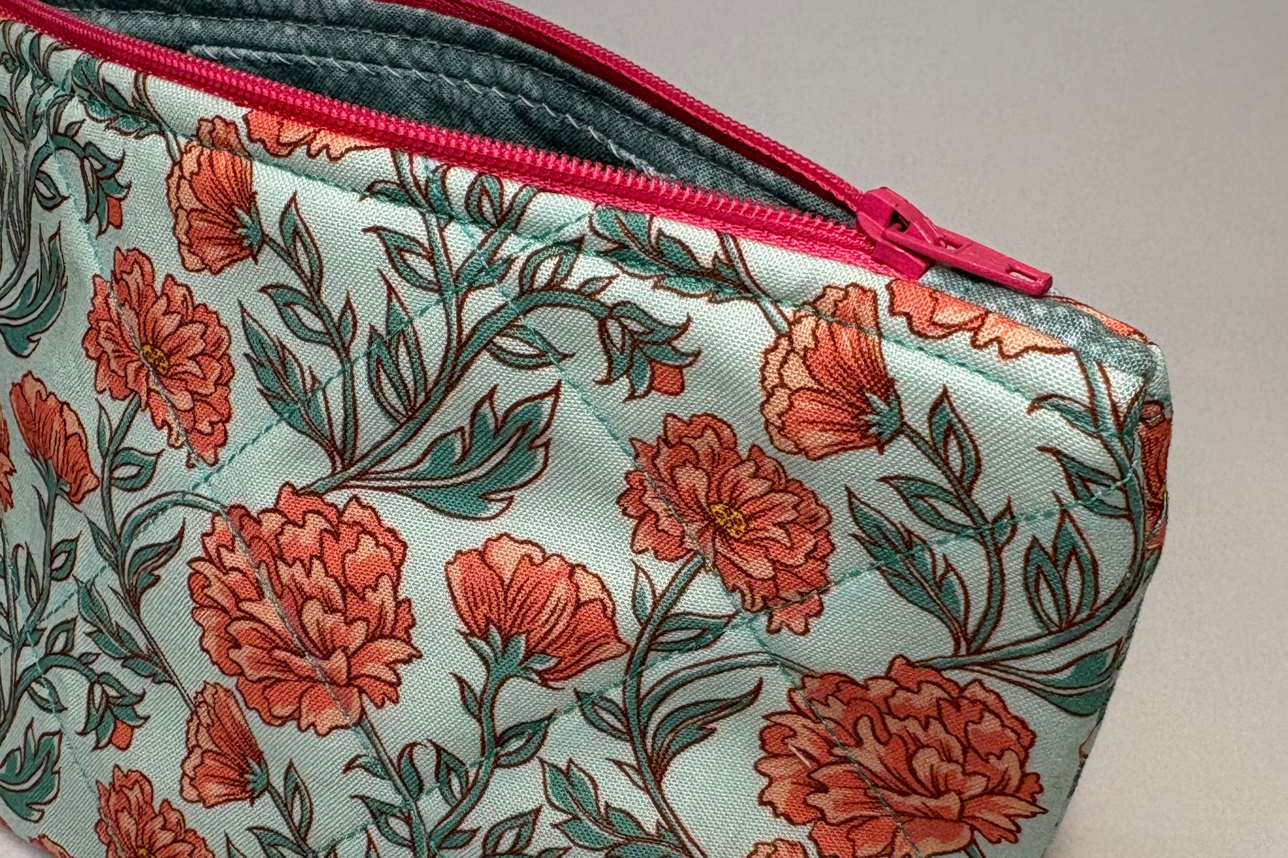 Teal Carnation Quilted Pouch