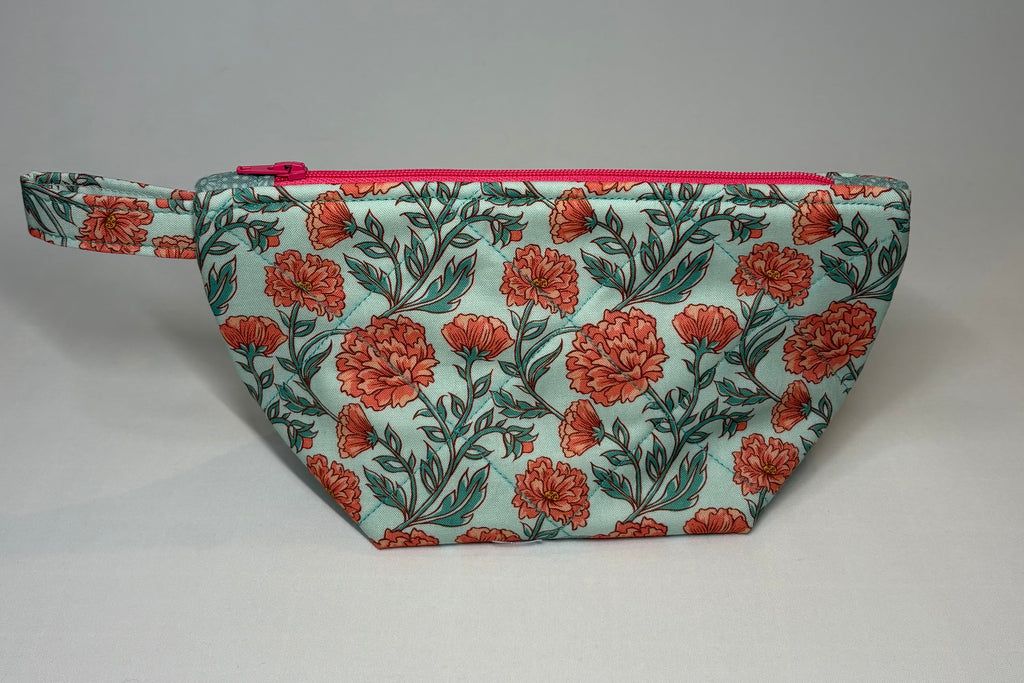 Teal Carnation Quilted Pouch