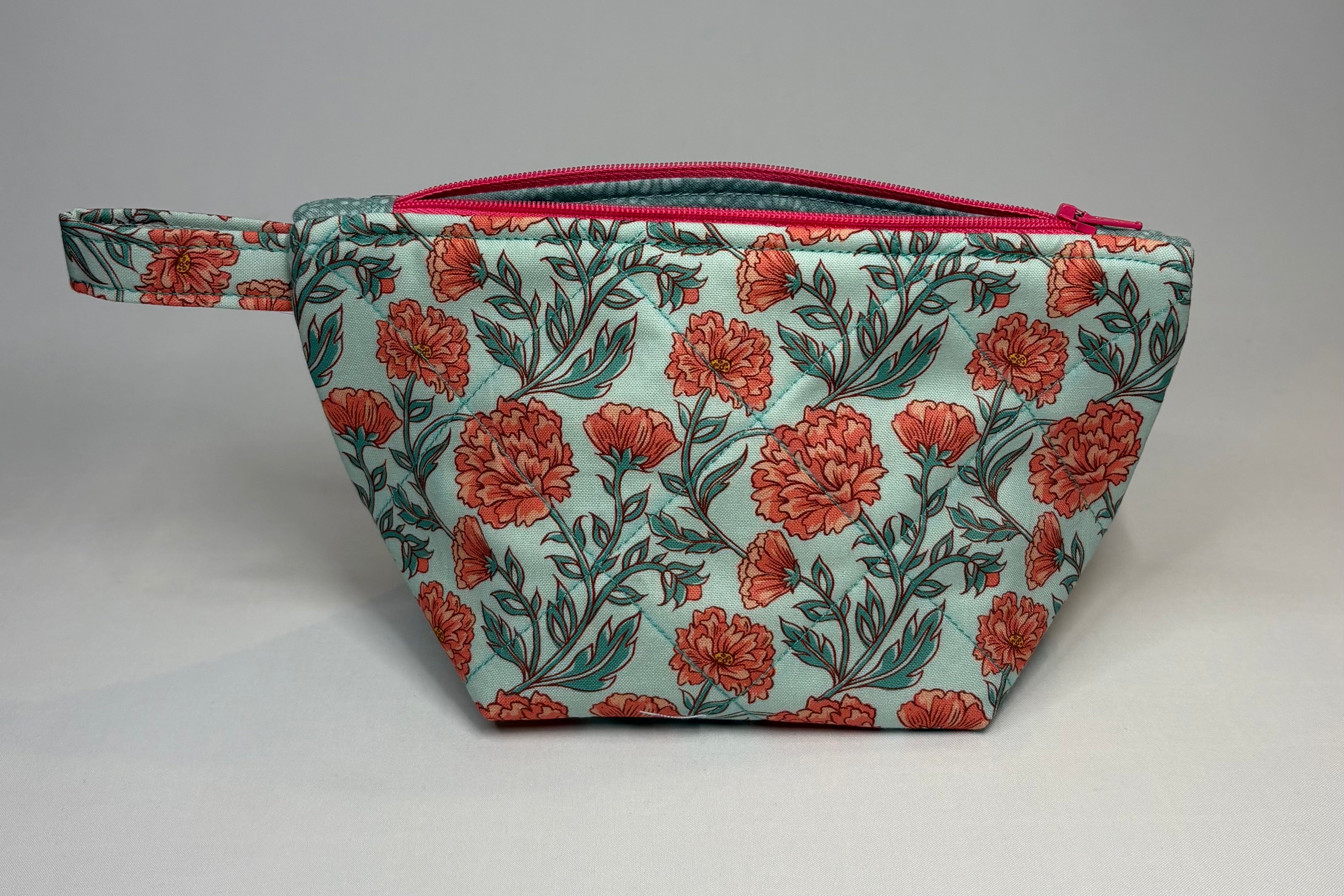 Teal Carnation Quilted Pouch